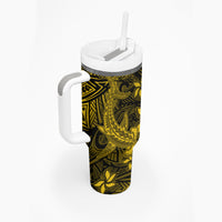 Polynesian Tumbler With Handle Gold Hawaiian Tribal Hammerhead Shark