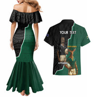 Personalised New Zealand And South Africa Rugby Couples Matching Mermaid Dress and Hawaiian Shirt 2024 All Black Springboks Mascots Together