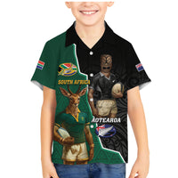Personalised New Zealand And South Africa Rugby Family Matching Mermaid Dress and Hawaiian Shirt 2024 All Black Springboks Mascots Together