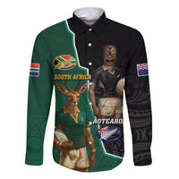 Personalised New Zealand And South Africa Rugby Family Matching Off Shoulder Maxi Dress and Hawaiian Shirt 2024 All Black Springboks Mascots Together
