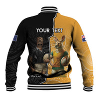 Personalised New Zealand And Australia Rugby Baseball Jacket 2024 All Black Wallabies Mascots Together