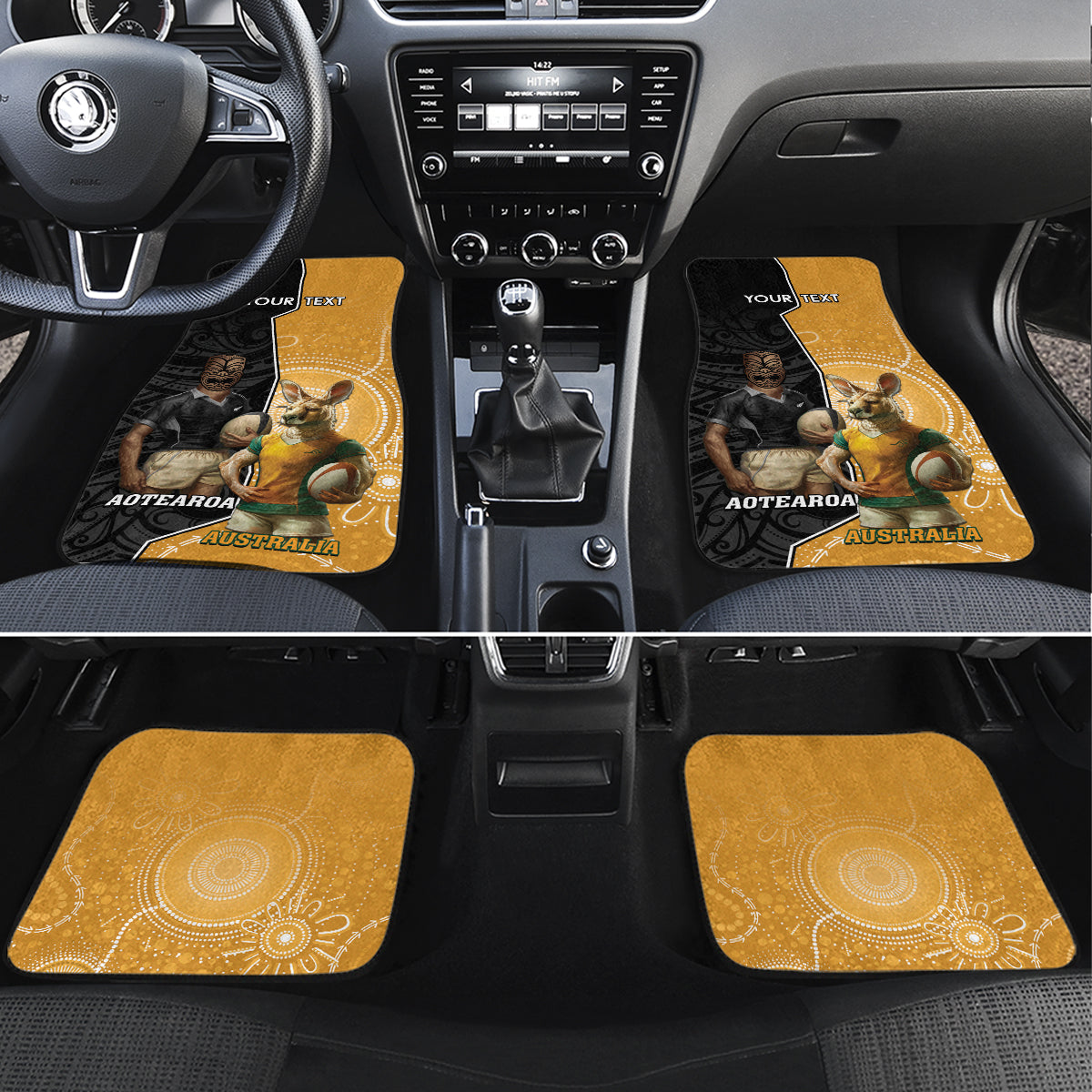 Personalised New Zealand And Australia Rugby Car Mats 2024 All Black Wallabies Mascots Together