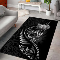 Personalised All Black New Zealand Darts Area Rug Aoteroa Fern Maori Galaxy Style