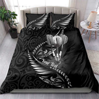 Personalised All Black New Zealand Darts Bedding Set Aoteroa Fern Maori Galaxy Style