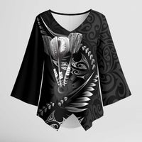 Personalised All Black New Zealand Darts Kimono Sleeve Blouse Aoteroa Fern Maori Galaxy Style - Polynesian Pride
