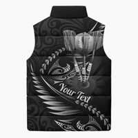 Personalised All Black New Zealand Darts Sleeveless Puffer Jacket Aoteroa Fern Maori Galaxy Style - Polynesian Pride