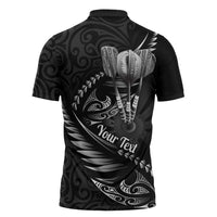 Personalised All Black New Zealand Darts Zipper Polo Shirt Aoteroa Fern Maori Galaxy Style - Polynesian Pride