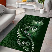 Personalised All Green New Zealand Darts Area Rug Aoteroa Fern Maori Galaxy Style