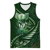 Personalised All Green New Zealand Darts Basketball Jersey Aoteroa Fern Maori Galaxy Style - Polynesian Pride