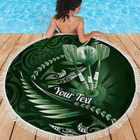 Personalised All Green New Zealand Darts Beach Blanket Aoteroa Fern Maori Galaxy Style