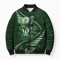 Personalised All Green New Zealand Darts Bomber Puffer Jacket Aoteroa Fern Maori Galaxy Style - Polynesian Pride