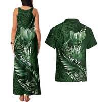 Personalised All Green New Zealand Darts Couples Matching Tank Maxi Dress and Hawaiian Shirt Aoteroa Fern Maori Galaxy Style