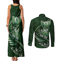 Personalised All Green New Zealand Darts Couples Matching Tank Maxi Dress and Long Sleeve Button Shirt Aoteroa Fern Maori Galaxy Style
