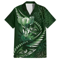 Personalised All Green New Zealand Darts Family Matching Off The Shoulder Long Sleeve Dress and Hawaiian Shirt Aoteroa Fern Maori Galaxy Style