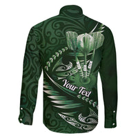 Personalised All Green New Zealand Darts Family Matching Off The Shoulder Long Sleeve Dress and Hawaiian Shirt Aoteroa Fern Maori Galaxy Style