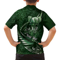Personalised All Green New Zealand Darts Family Matching Off Shoulder Short Dress and Hawaiian Shirt Aoteroa Fern Maori Galaxy Style