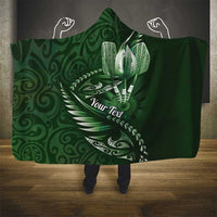 Personalised All Green New Zealand Darts Hooded Blanket Aoteroa Fern Maori Galaxy Style