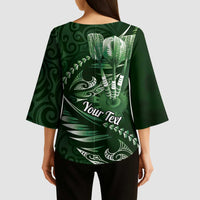Personalised All Green New Zealand Darts Kimono Sleeve Blouse Aoteroa Fern Maori Galaxy Style - Polynesian Pride