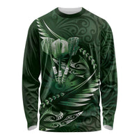 Personalised All Green New Zealand Darts Long Sleeve Shirt Aoteroa Fern Maori Galaxy Style
