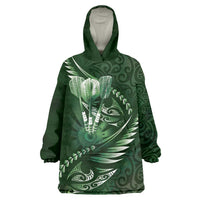 Personalised All Green New Zealand Darts Wearable Blanket Hoodie Aoteroa Fern Maori Galaxy Style