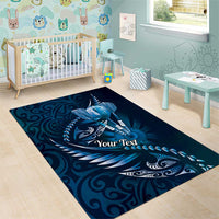 Personalised All Blue New Zealand Darts Area Rug Aoteroa Fern Maori Galaxy Style