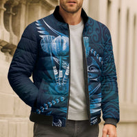 Personalised All Blue New Zealand Darts Bomber Puffer Jacket Aoteroa Fern Maori Galaxy Style - Polynesian Pride