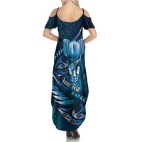 Personalised All Blue New Zealand Darts Family Matching Summer Maxi Dress and Hawaiian Shirt Aoteroa Fern Maori Galaxy Style