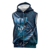 Personalised All Blue New Zealand Darts Sleeveless Zip Hoodie Aoteroa Fern Maori Galaxy Style - Polynesian Pride