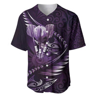 Personalised All Purple New Zealand Darts Baseball Jersey Aoteroa Fern Maori Galaxy Style