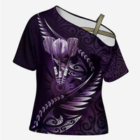 Personalised All Purple New Zealand Darts Cross Shoulder Shirt Aoteroa Fern Maori Galaxy Style - Polynesian Pride