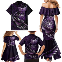 Personalised All Purple New Zealand Darts Family Matching Mermaid Dress and Hawaiian Shirt Aoteroa Fern Maori Galaxy Style