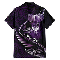 Personalised All Purple New Zealand Darts Family Matching Puletasi and Hawaiian Shirt Aoteroa Fern Maori Galaxy Style