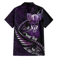 Personalised All Purple New Zealand Darts Family Matching Short Sleeve Bodycon Dress and Hawaiian Shirt Aoteroa Fern Maori Galaxy Style