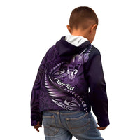 Personalised All Purple New Zealand Darts Kid Hoodie Aoteroa Fern Maori Galaxy Style