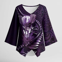 Personalised All Purple New Zealand Darts Kimono Sleeve Blouse Aoteroa Fern Maori Galaxy Style - Polynesian Pride