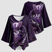 Personalised All Purple New Zealand Darts Kimono Sleeve Blouse Aoteroa Fern Maori Galaxy Style - Polynesian Pride