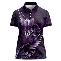 Personalised All Purple New Zealand Darts Women Polo Shirt Aoteroa Fern Maori Galaxy Style