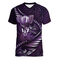 Personalised All Purple New Zealand Darts Women V-Neck T-Shirt Aoteroa Fern Maori Galaxy Style