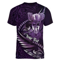 Personalised All Purple New Zealand Darts Women V-Neck T-Shirt Aoteroa Fern Maori Galaxy Style