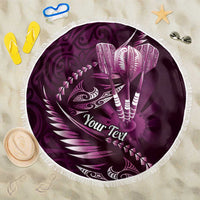Personalised All Pink New Zealand Darts Beach Blanket Aoteroa Fern Maori Galaxy Style
