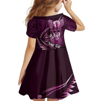 Personalised All Pink New Zealand Darts Family Matching Off Shoulder Maxi Dress and Hawaiian Shirt Aoteroa Fern Maori Galaxy Style