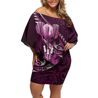Personalised All Pink New Zealand Darts Family Matching Off Shoulder Short Dress and Hawaiian Shirt Aoteroa Fern Maori Galaxy Style