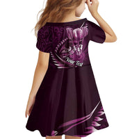 Personalised All Pink New Zealand Darts Kid Short Sleeve Dress Aoteroa Fern Maori Galaxy Style