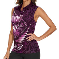 Personalised All Pink New Zealand Darts Women Sleeveless Polo Shirt Aoteroa Fern Maori Galaxy Style