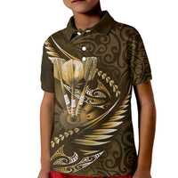 Personalised All Gold New Zealand Darts Kid Polo Shirt Aoteroa Fern Maori Galaxy Style