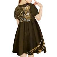 Personalised All Gold New Zealand Darts Kid Short Sleeve Dress Aoteroa Fern Maori Galaxy Style