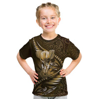 Personalised All Gold New Zealand Darts Kid T Shirt Aoteroa Fern Maori Galaxy Style
