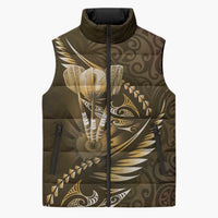 Personalised All Gold New Zealand Darts Sleeveless Puffer Jacket Aoteroa Fern Maori Galaxy Style - Polynesian Pride