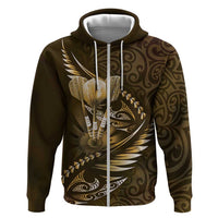 Personalised All Gold New Zealand Darts Zip Hoodie Aoteroa Fern Maori Galaxy Style