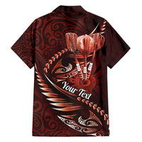 Personalised All Red New Zealand Darts Family Matching Off Shoulder Maxi Dress and Hawaiian Shirt Aoteroa Fern Maori Galaxy Style